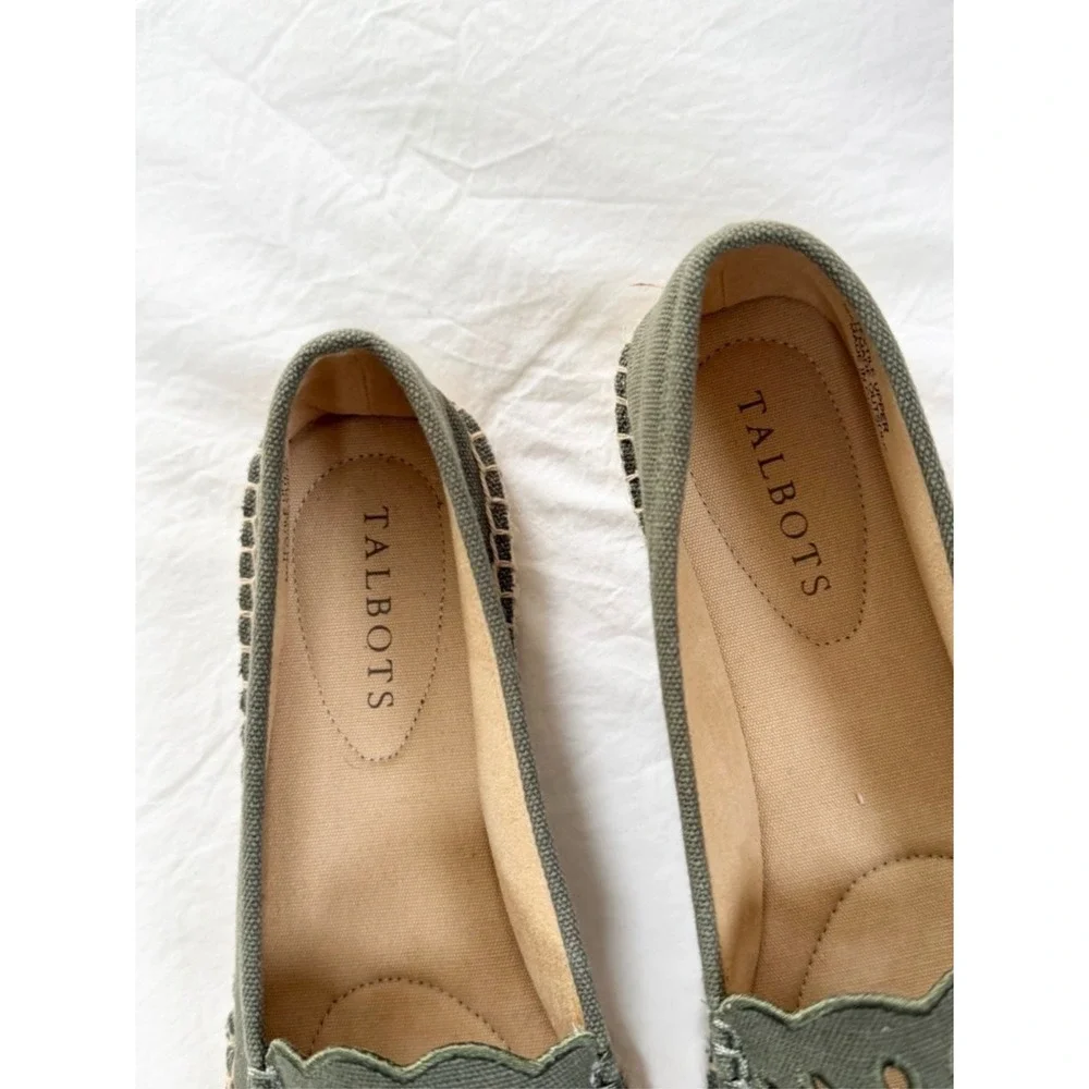 Talbots Sage Green Espadrille Flats Eyelet Slip On Shoes Women's Size 8